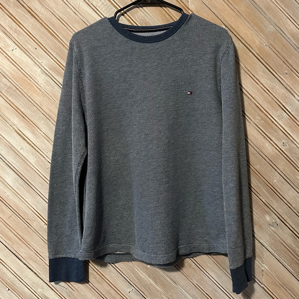 Tommy Hilfiger Light Blue Long Sleeve Textured Shirt Cuff & Collar Trim Retro